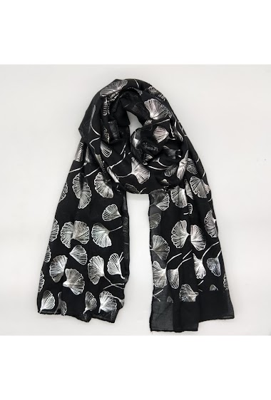 Wholesaler LX Moda - Women's scarf with shiny ginkgo biloba leaf pattern