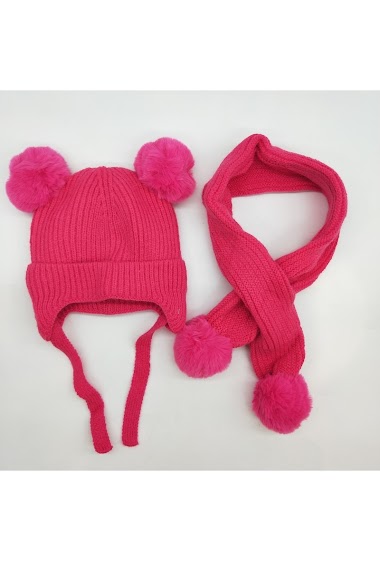 Grossiste LX Moda - Ensemble bonnet/ écharpe pour enfant avec pompon