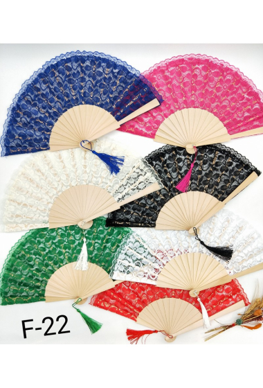 Wholesaler LX Moda - Wooden lace fan (Pack of 12 pcs mixed color)