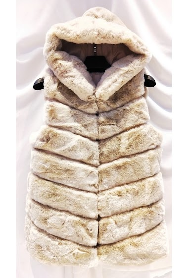 Grossiste LX Moda - Manteau sans manche en fausse fourrure avec capuche