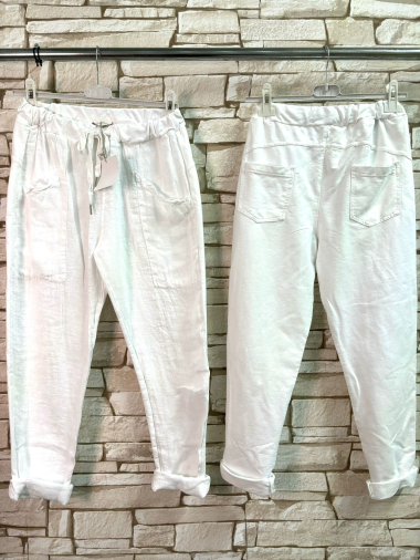 Grossiste LYCHI - pantalon bi matière lin et coton