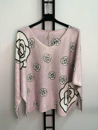 Wholesaler LYCHI - printed v-neck sweater, batwing sleeves
