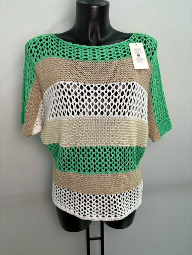 Wholesaler LYCHI - short sleeve openwork knitted sweater with gold threads