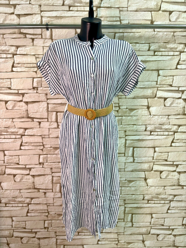 Wholesaler LYCHI - striped cotton gauze dress with belt