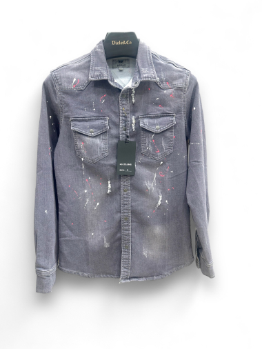 Wholesaler Lysande - Gray denim shirt with pink and white paint