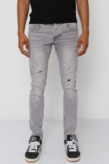 Mayorista Lysande - jeans rasgados grises delgados
