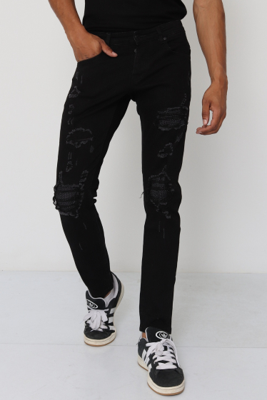 Großhändler Lysande - Zerrissene schwarze Jeans mit Passe