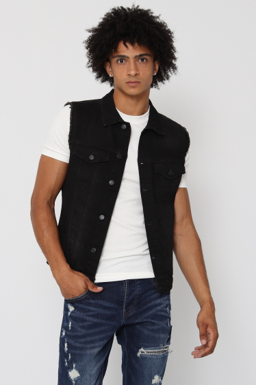 Wholesaler Lysande - Black sleeveless denim jacket