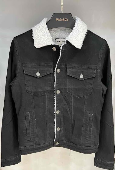 Wholesaler Lysande - Black denim jacket with white fur