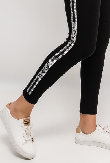 Großhändler M.L Style - Leggings LOVE with strass side stripes
