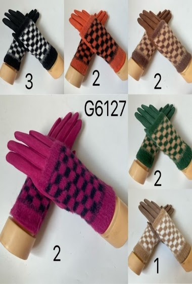 Grossiste Mac Moda - Doubles gants tactiles motif damier