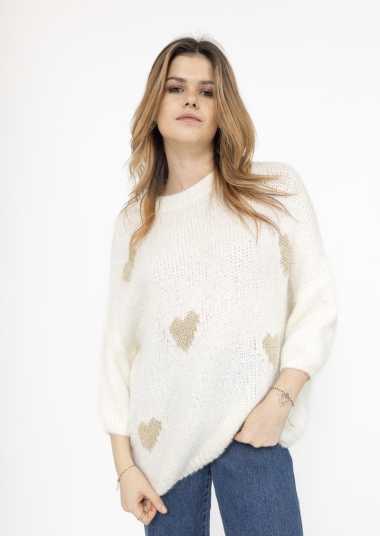 Wholesaler Mademoiselle Agnès - 83602 SWEATER WITH ROUND NECK LOVE PATTERN
