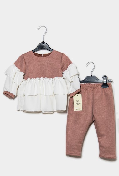 Baby two-piece set in suede and flounced skirt