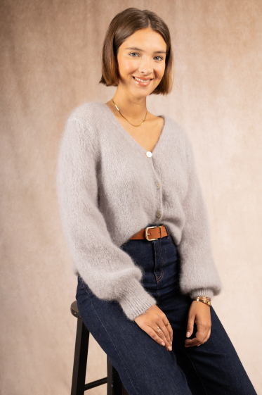 Großhändler Maëlys Paris - Flauschiger Mohair-Cardigan mit V-Ausschnitt