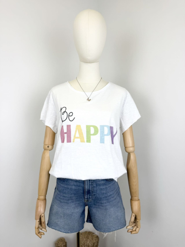 Grossiste Maëlys Paris - T-shirt imprimé "Be HAPPY"