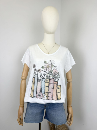 Großhändler Maëlys Paris - T-Shirt mit „BOOKFLOWER“-Aufdruck