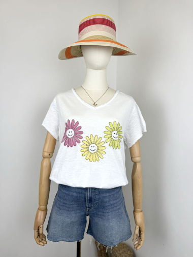 Großhändler Maëlys Paris - T-Shirt mit „FLOWERS“-Aufdruck