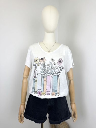Grossiste Maëlys Paris - T-shirt imprimé "FLOWERBOOK"