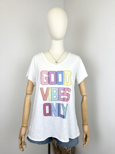 Großhändler Maëlys Paris - T-Shirt mit „GOOD VIBES ONLY“-Aufdruck