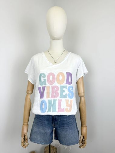 Großhändler Maëlys Paris - T-Shirt mit „GOOS VIBES ONLY“-Aufdruck