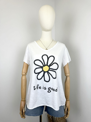 Großhändler Maëlys Paris - T-Shirt mit „LIFE IS GOOD“-Aufdruck