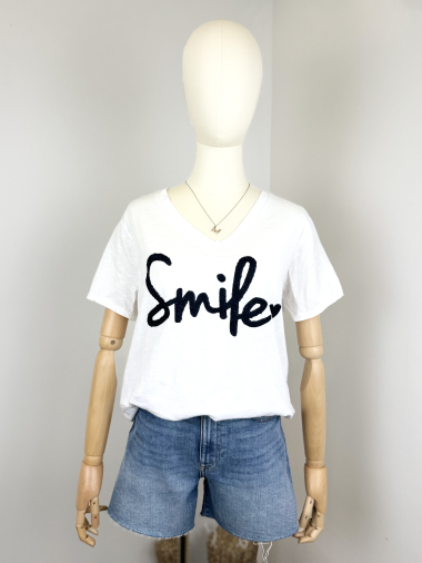 Grossiste Maëlys Paris - T-shirt patch Smile en coton
