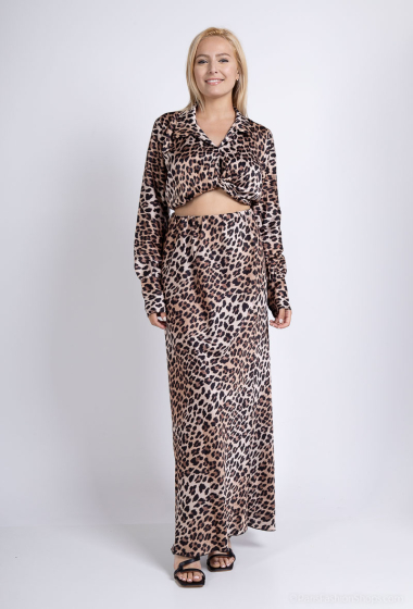 Grossiste Maia H. - Ensemble haut et jupe imprimé léopard