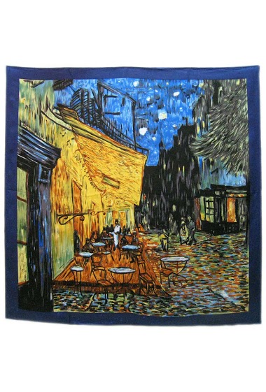 Wholesaler Maison Fanli - Silk scarf - Van gogh blue evening cafe terrace