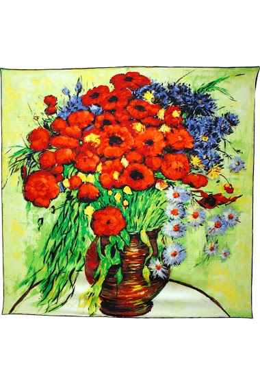 Großhändler Maison Fanli - Silk scarf - Van gogh vase with daisies and poppies