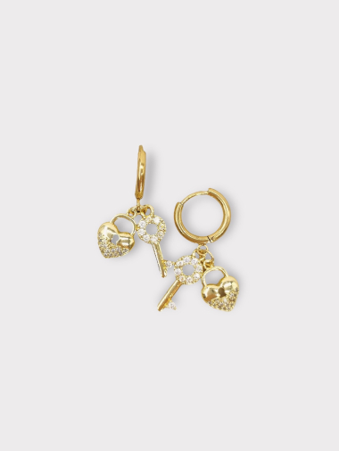 Grossiste MAISON OKAMI - Mini créole en acier inoxydable avec un pendentif clé et cadenas