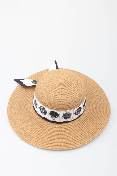 Grossiste MAR&CO Accessoires - Chapeau grande visière imitation paille avec nœud fleur