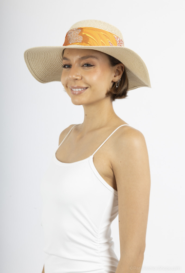 Wholesaler MAR&CO Accessoires - Large imitation straw visor hat with flower bow