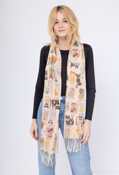 Großhändler MAR&CO Accessoires - Glänzender Schal mit Katzenmuster