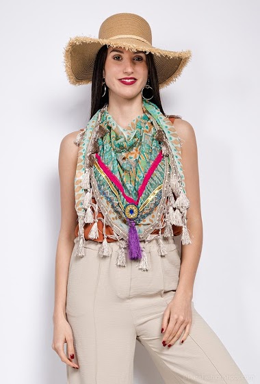 Wholesalers MAR&CO Accessoires - Printed triangle scarf with fringes