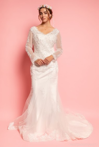 Wholesaler Marie June - Wedding dress with sequins and lace