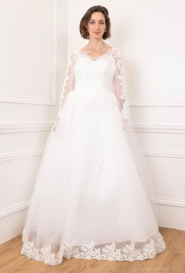 Wholesaler Marie June - Embroidered wedding dress with sequins
