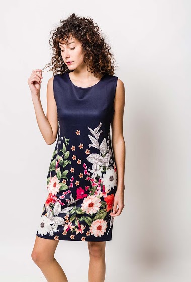Großhändler Marie June - Ärmelloses Kleid mit aufgedruckten Blumen