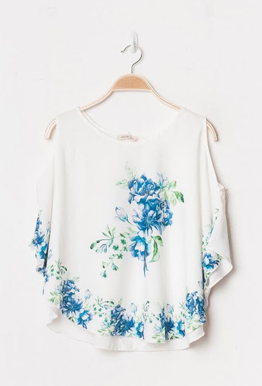 Wholesaler Marie June - Cold shoulder top with printed flowers