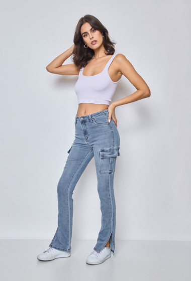 Wholesaler Marivy - Cargo jeans with side slit