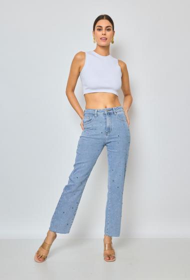 Wholesaler Marivy - Stretch straight jeans with rhinestones and diamonds