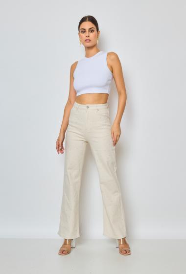Wholesaler Marivy - Wide beige jeans with rhinestones