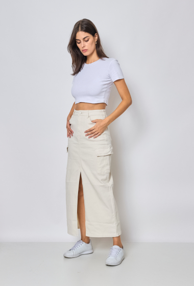 Wholesaler Marivy - Beige cargo jean skirt