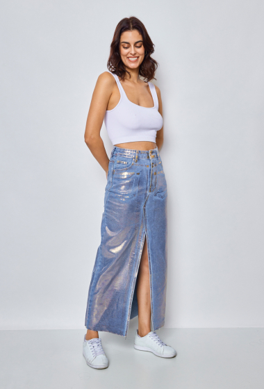 Wholesaler Marivy - Silver metallic denim skirt