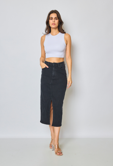 Wholesaler Marivy - Black denim skirt with slit