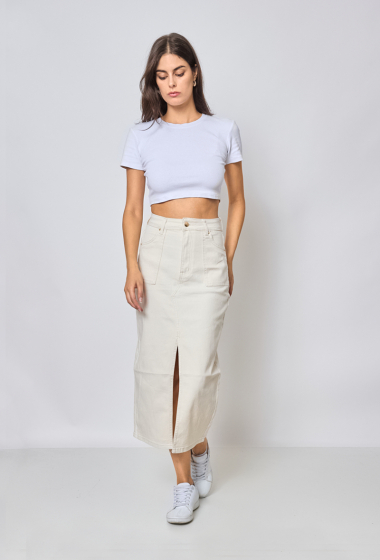 Wholesaler Marivy - Beige Slit Stretch Skirt