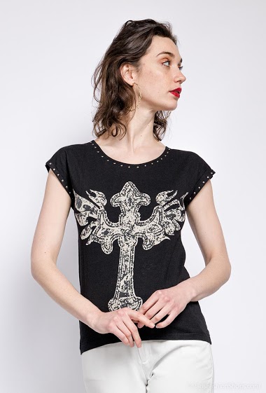 Großhändler MAR&CO - T-shirt with cross and studs