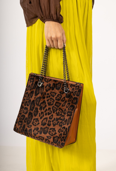 Wholesaler Max & Enjoy (Sacs) - Leopard faux leather bag double bag inside