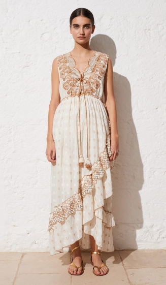 Wholesaler Max & Enjoy (Vêtements) - Bohemian style beaded cotton long dress