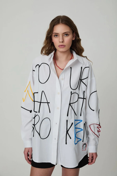Wholesaler MAXMILA PARIS - Oversized shirt with printed embroidery - BROKE
