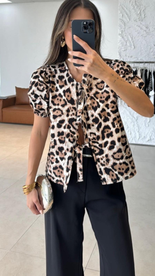 Großhändler MAXMILA PARIS - Bluse mit Leopardenmuster zum Binden vorn – LEO